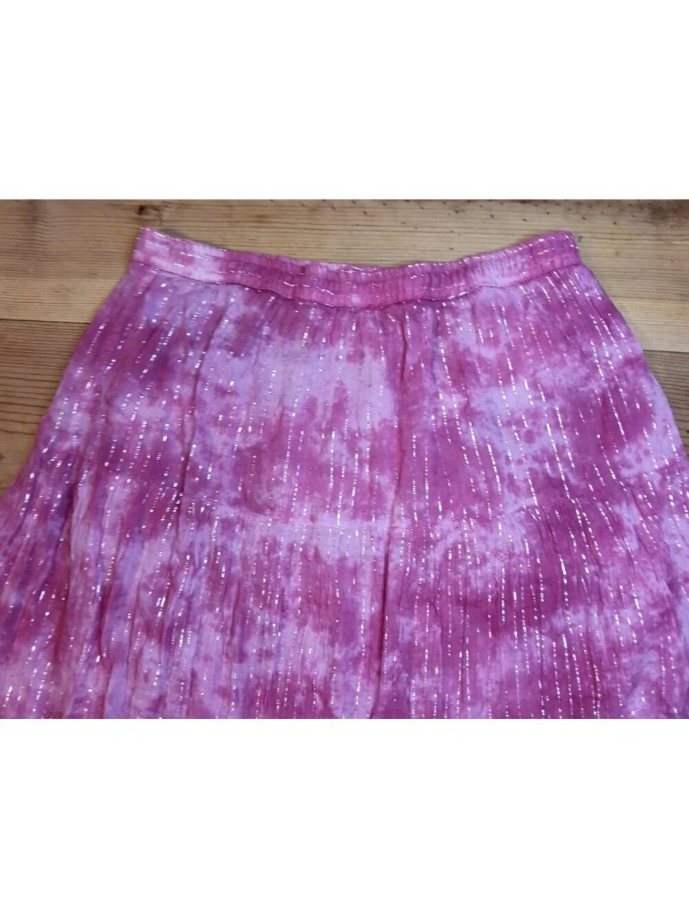 Vtg Kaaku Midi Skirt Women Free One Size Pink Metallic Prairie Festival Cotton - Picture 7 of 9